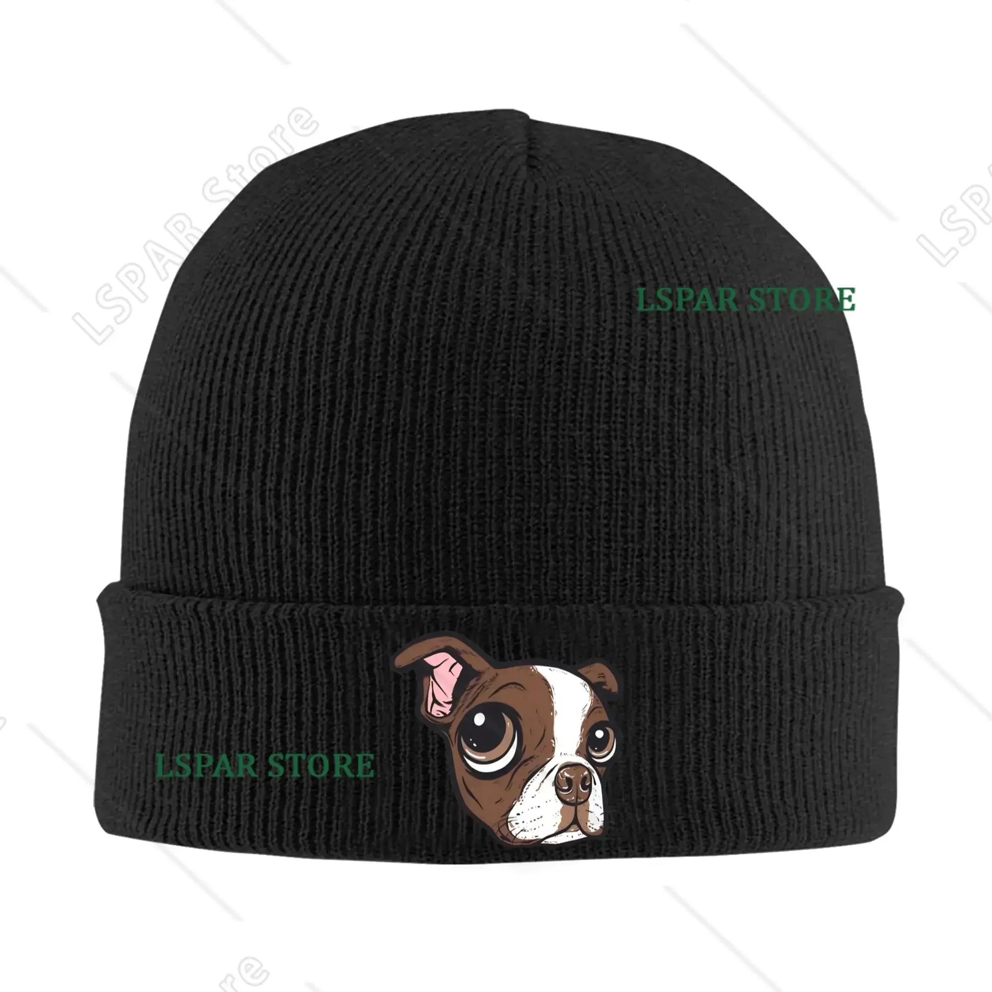 Brown Boston Terrier Beanie Hats  Bonnet Hats Men Women Casual Kpop Knitted Hat Winter Graphic Thermal Elastic Caps