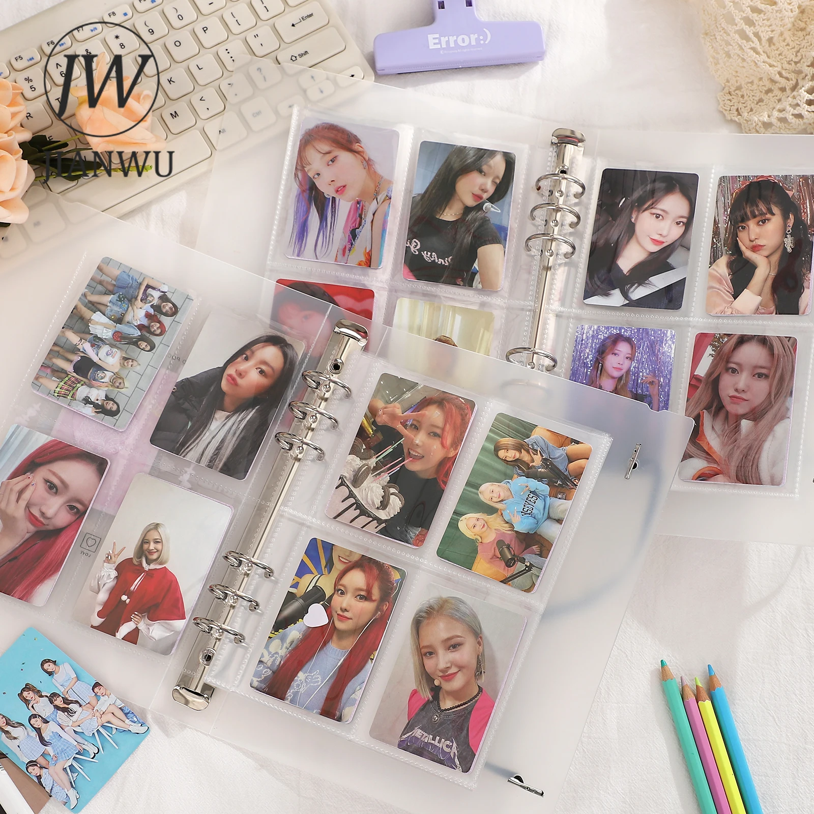 JIANWU A5 PVC Frosted Photo Album Binder 10 Pcs Inner Page Star Photos Card Stock Loose-leaf Storage Book Stationery Organizer