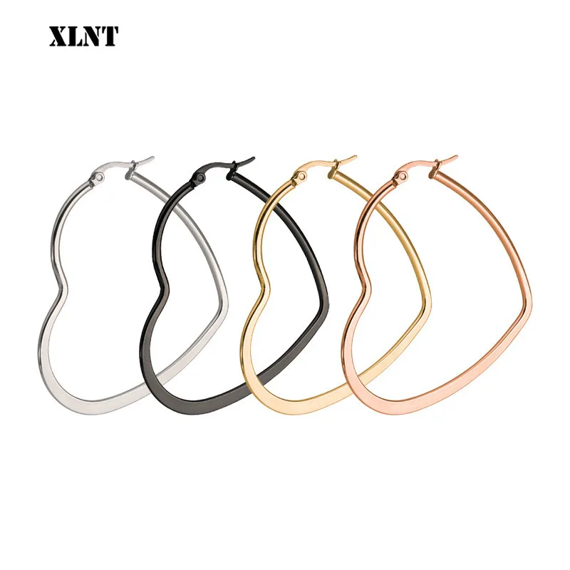 XLNT New Cute Hollow Big Heart Hoop Earrings For Women Gold Silver Color Copper Simple LOVE Trendy Romantic Jewelry Nice Gifts