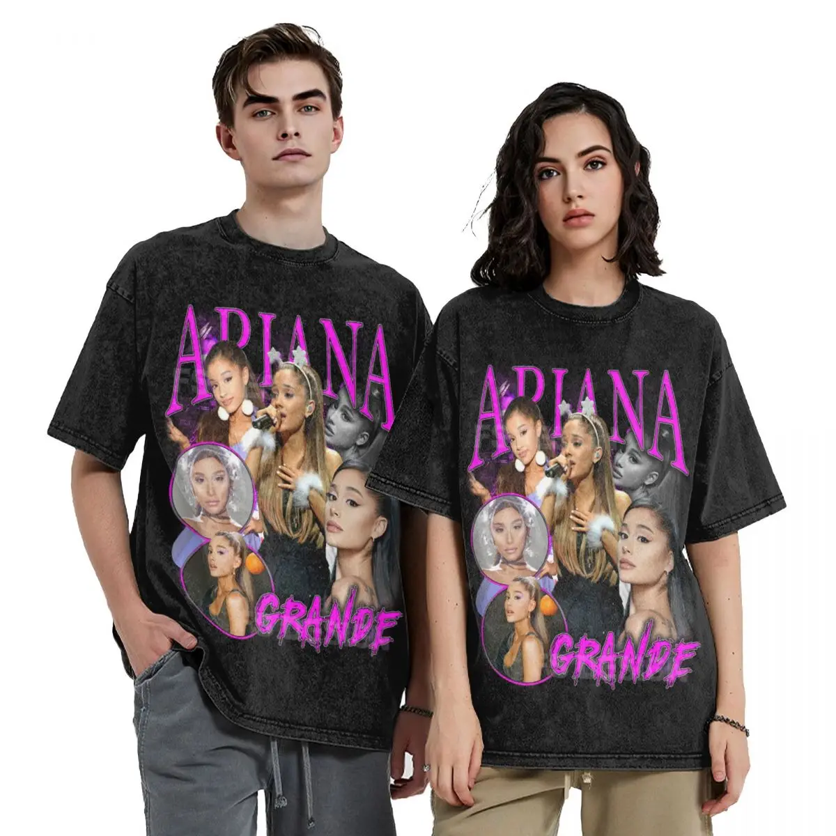 Ariana Fan Gifts Lover Singer Outfit Washed T Shirt for Men Women Streetwear Hip Hop T-Shirts Printed Tees Short Sleeve