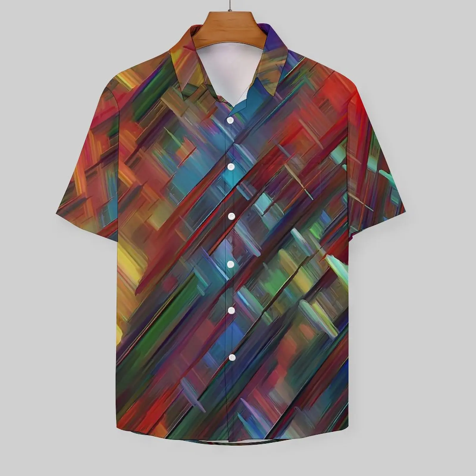 Abstract Brush Print Beach Shirt Colorful Print Hawaii Casual Shirts Male Retro Blouses Short Sleeves Y2K Funny Custom Clothing