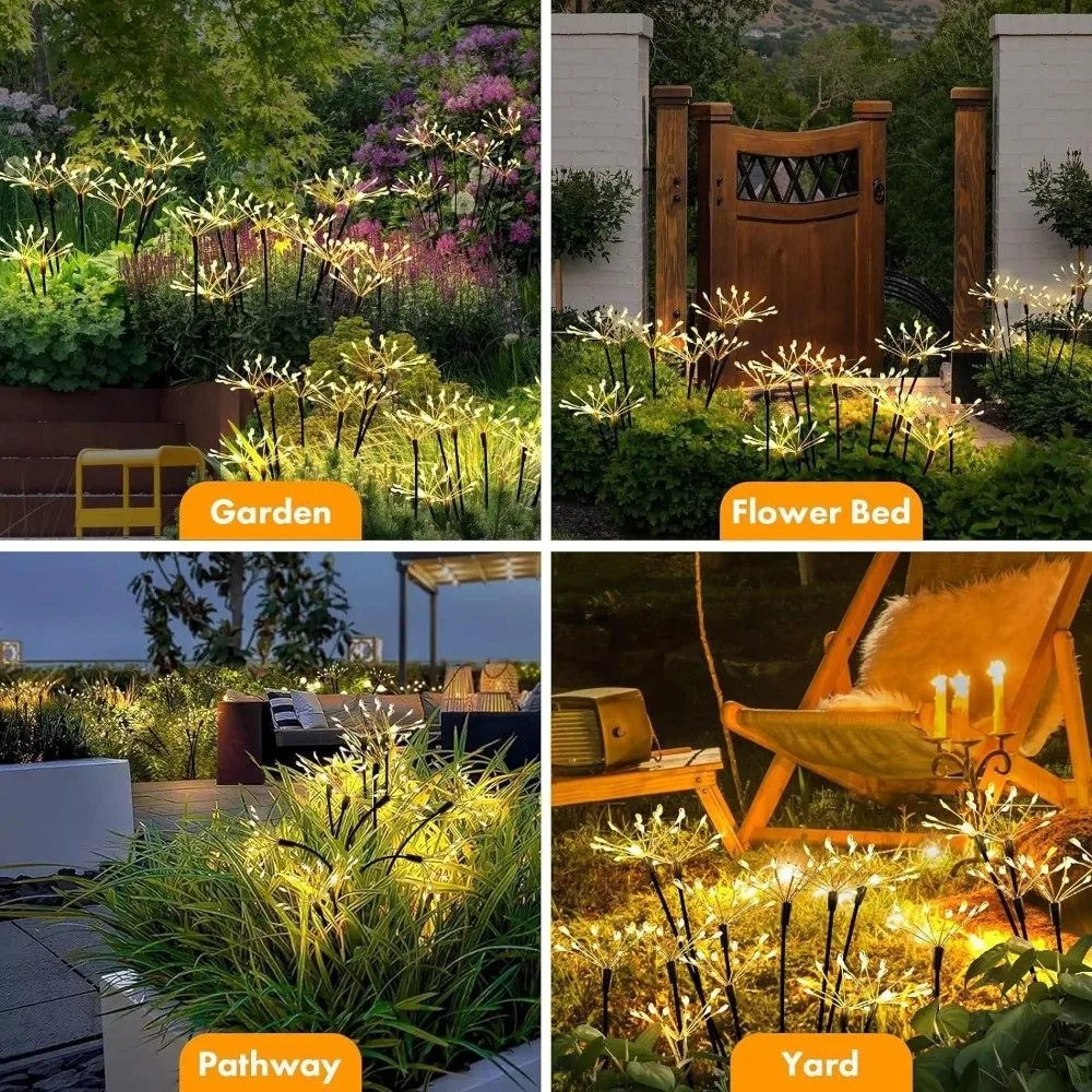 6/810 Heads Solar Light 2 Modes Switching Sparkling Stars LED Floral Firework Waterproof Ground Mounted Landscape Lighting