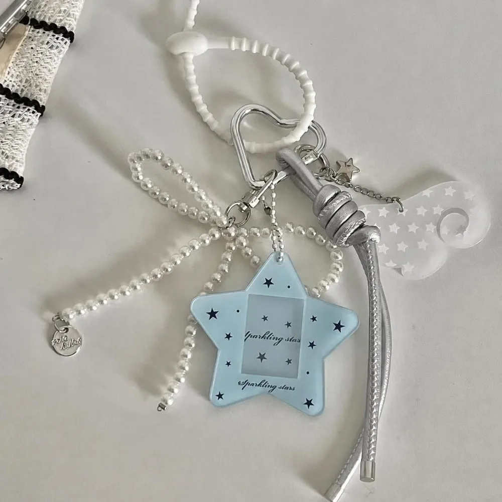 New Braided Rope Bow Wing Bag Pendant Pearl Decoration Heart Bag Charm Keychain Leather Photocard Display Frame Gifts