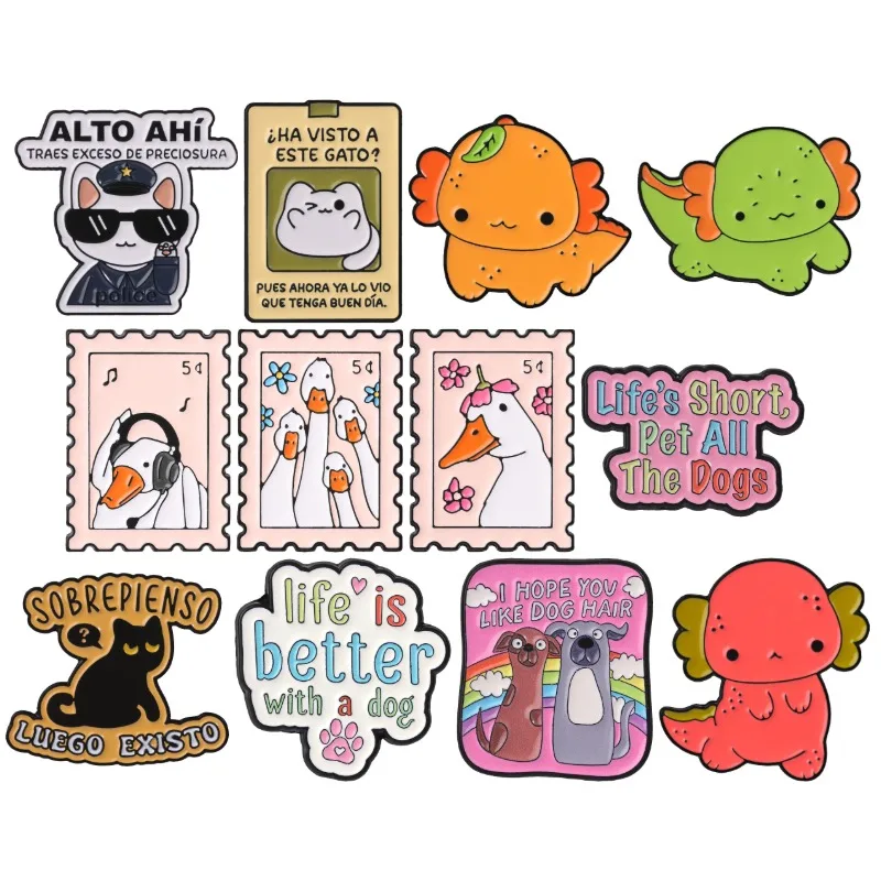 Cartoon Animal Badges Spanish Cat Card Fruit Axolotl Enamel Pins Duck Stamp Brooch Life Is Better With A Dog Accessory Gift