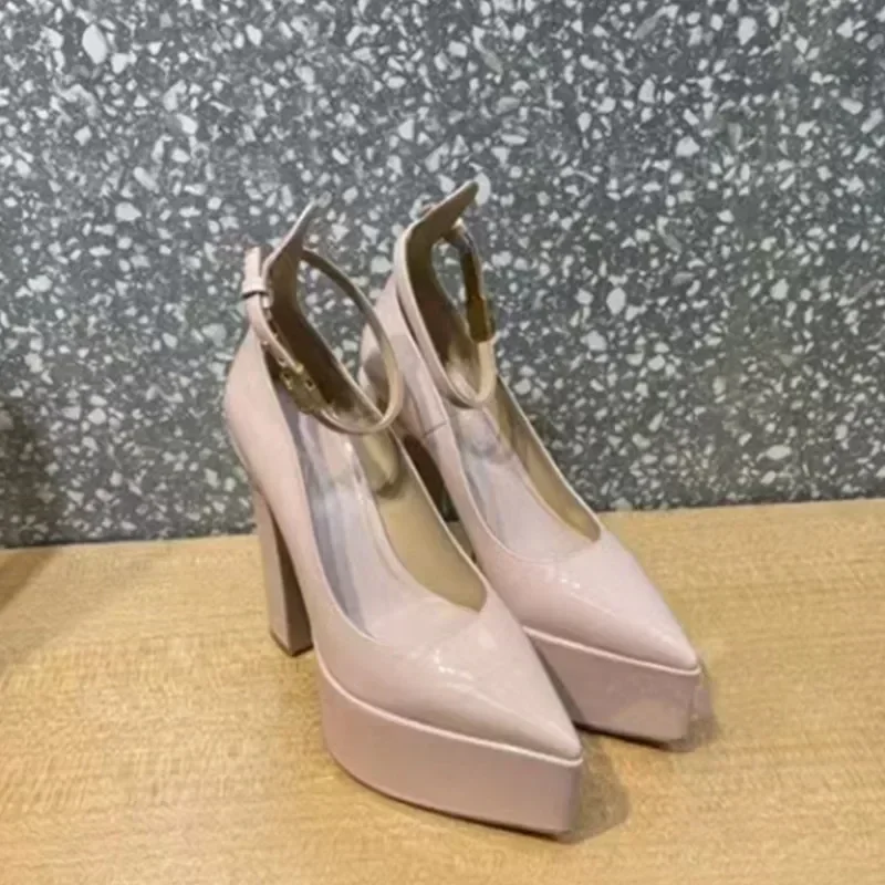 Spring and Summer New Coarse High Heels Women\'s Shoes Round Toe Thick Sole Party Wedding Plus Size Women\'s Single Shoes