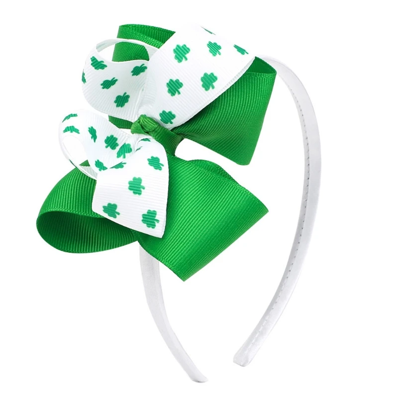 A2ES Shamrock พิมพ์แถบคาดศีรษะ Big Bow Headbands Patrick's Day Bow Hairband สำหรับ Creative Photo Props เด็กวันหยุด Suppl