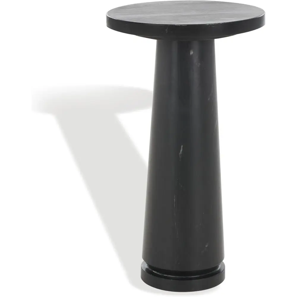 

urniture - Valentia Round Marble Accent Table - Black - Marble Top - Glam Stone Pedestal Design - Ideal or Living Room, Bedroom,