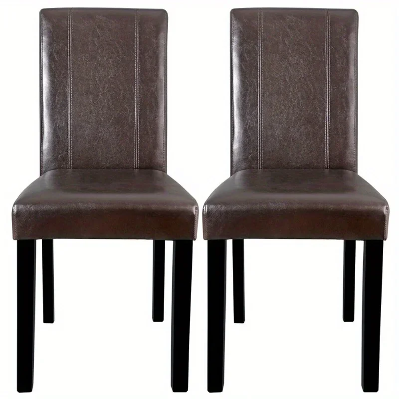 Juego de 2 sillas de comedor Parson sin brazos, cocina, respaldo de cuero marrón, elegante