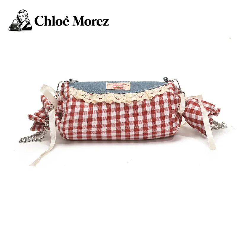 

Cute Candy Bag, Soft Girl, Fashionable and Niche Shoulder Bag, Contrasting Color Checkered Pillow Bag