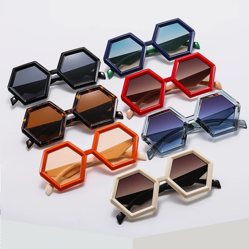 LNFCXI New Retro Polygon Square Sunglasses Women Gradient Orange Tea Shades UV400 Fashion Men Double Color Trending Sun Glasses