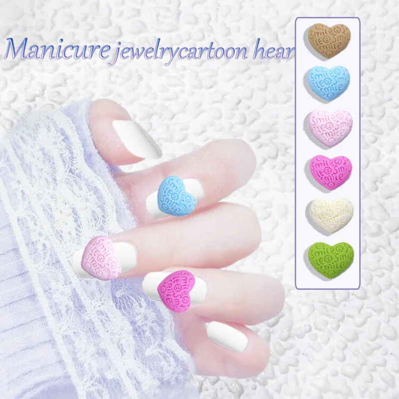 10Pcs Macaroon Heart Wool Coil Shape Parts Nails Resin Decorations 3D Japanese Nail Art Love Sweater Texture Charms Decorations