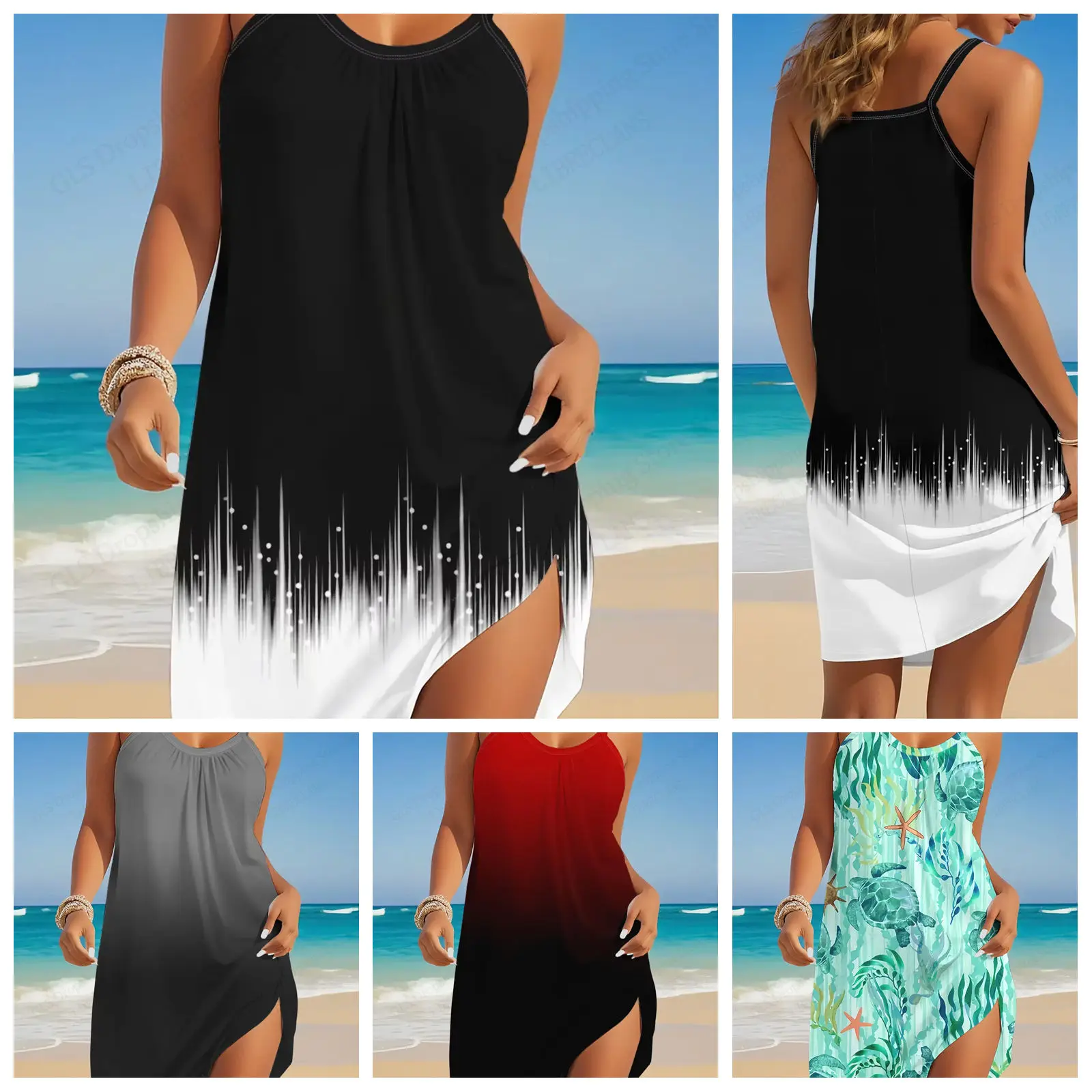 

Новое женское летнее однотонное пляжное платье без рукавов с 3d ремешком для женщин, сексуальное богемное мини-платье без рукавов, вечерние платья