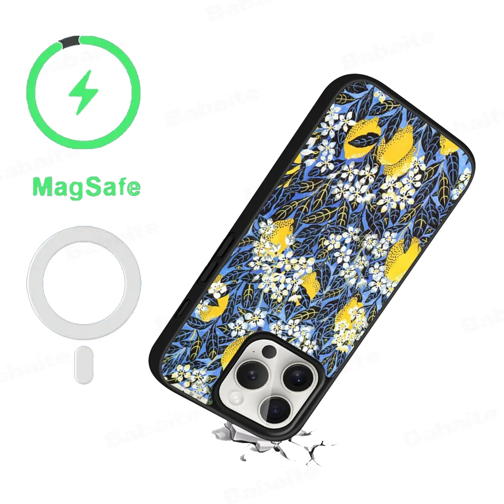 Mediterranean Lemon Phone Case Magnetic Case For IPhone 16 14 13 12 11 15 Pro Max Plus For Magsafe Wireless Charge Cover