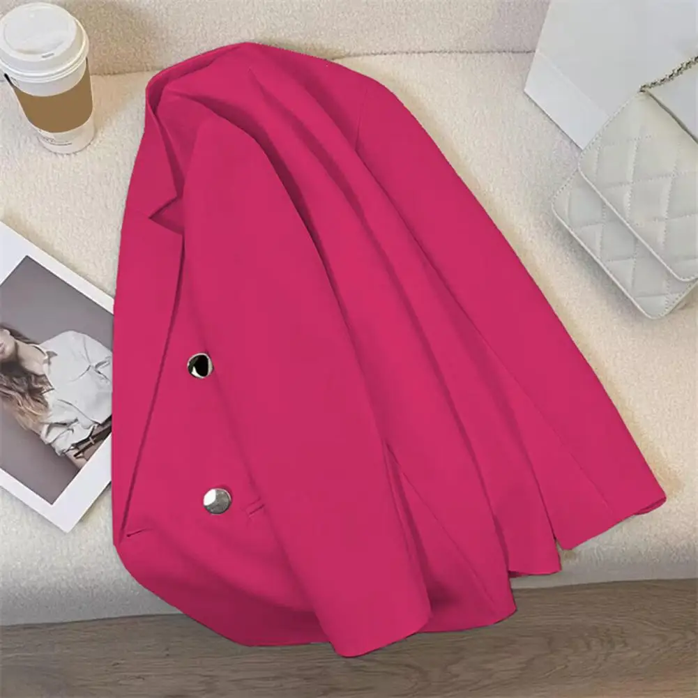 

Vintage Women Coat Double Breasted Casual Buttons Spring Slim Fit Pocket Formal Lady Blazer Loose Mid-length Business Outerwear