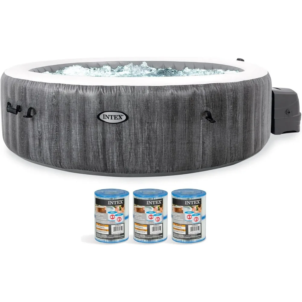 

Hot Tub, Deluxe 85" x 25" Outdoor Portable Inflatable 6 Person Round Hot Tub Bubble Jet Spa with 6 Type Pool Filter Cartridges