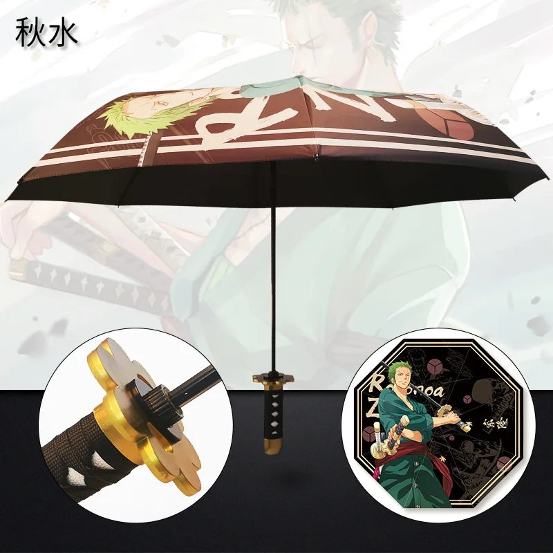 Anime One Piece Portable Wind Resistant Umbrella Luffy Zoro Nami Men Woman Outdoor Rainproof Sunscreen Sun Parasol Cosplay Gift