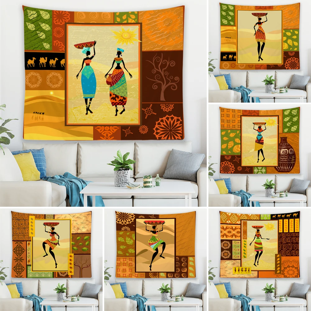 F&G-African Woman Tapestry,Ethnic Style Living Room Wall Decor Background Cloth,Large Tablecloth,Beach Carpet