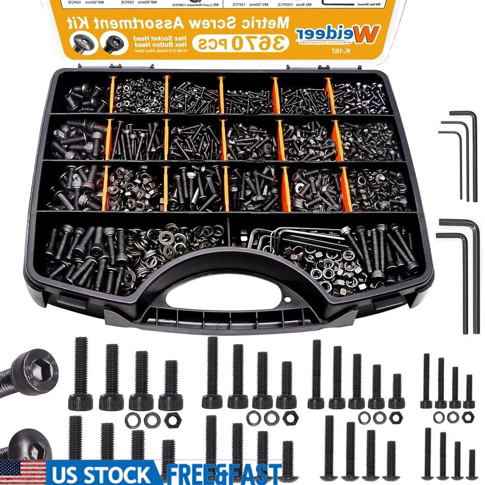 

3670 шт. M2 M3 M4 M5 Набор метрических винтов с шестигранной головкой и головкой из легированной стали, антикоррозийный набор инструментов, портативный ящик для хранения