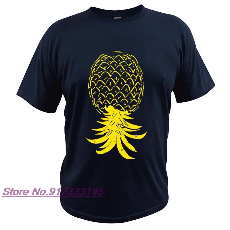 T-Shirt manches courtes à col rond, 100% coton, imprimé ananas, style de vie, à l'envers, doux