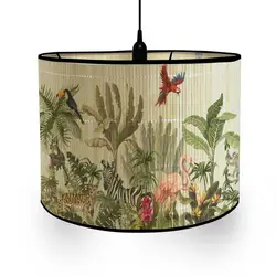 Bamboo Lamp Shade Abstract Retro Green Plant Floral Pattern Chandelier Light Cover For Home Decoration Bamboo Art Light Shade