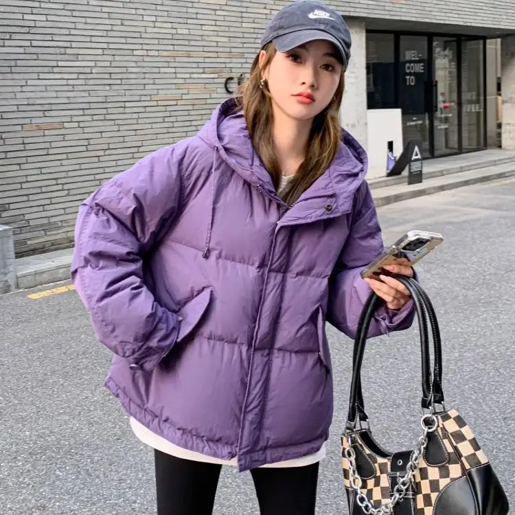 

2026 White Duck Down Winter Women's Down Jacket Hooded Loose Commuting Leisure 90 White Duck Down Jacket