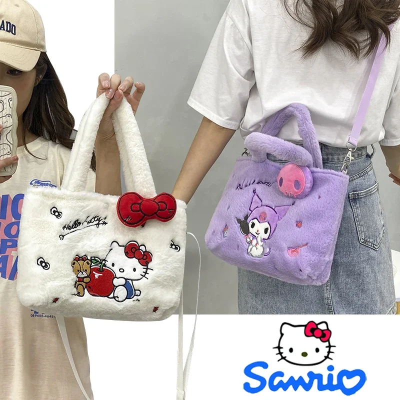 

Sanrio Hello Kitty Crossbody Bag For Women Handbag Cartoon Plush Shoulder Bag Soft Cosmetic Bag Casual Female Shoulder Tote Bag