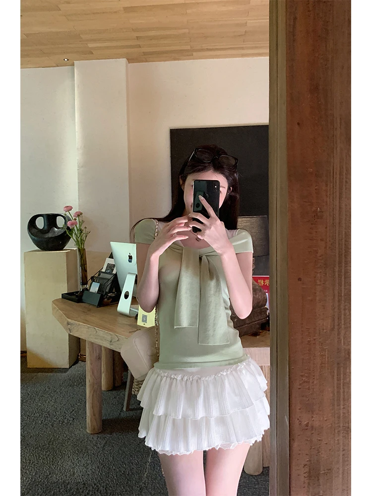 

White A-Line Skirt Women's Summer 2025 New Sle Cake Skirt Bodycon Slimming ort Skirt Low Waist Polyester Fiber