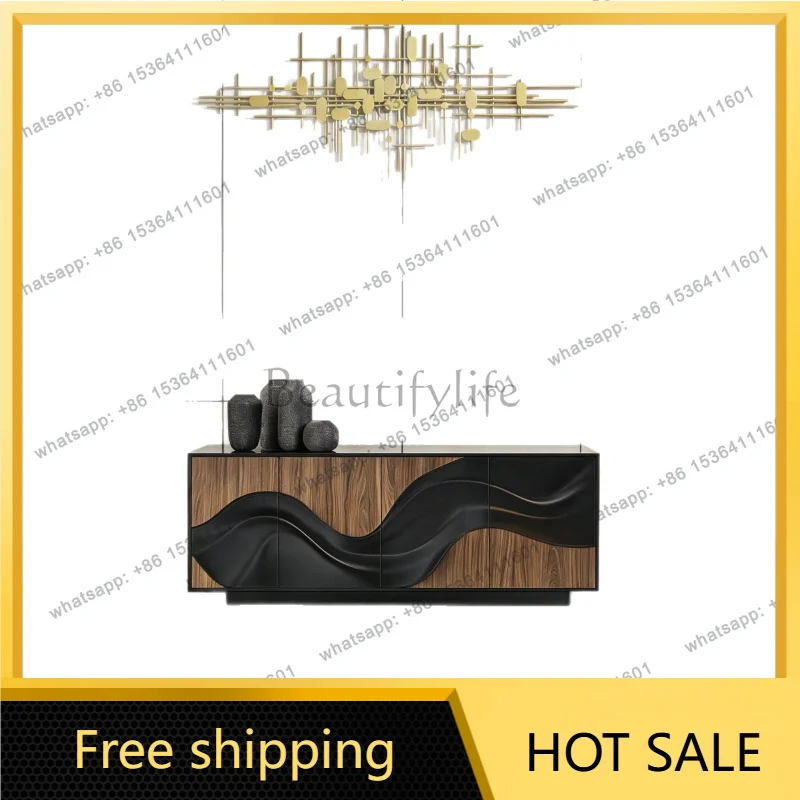Zj. Medieval creative TV cabinet art relief solid wood floor storage cabinet