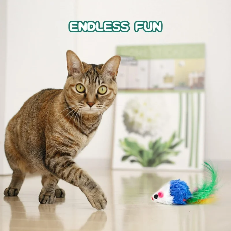 مجموعة ألعاب القطط الداخلية المثيرة - مجموعة ساحرة وتحفيز مع 17 فئران كاتنيب ملونة وذيل ريش لساعات F #6