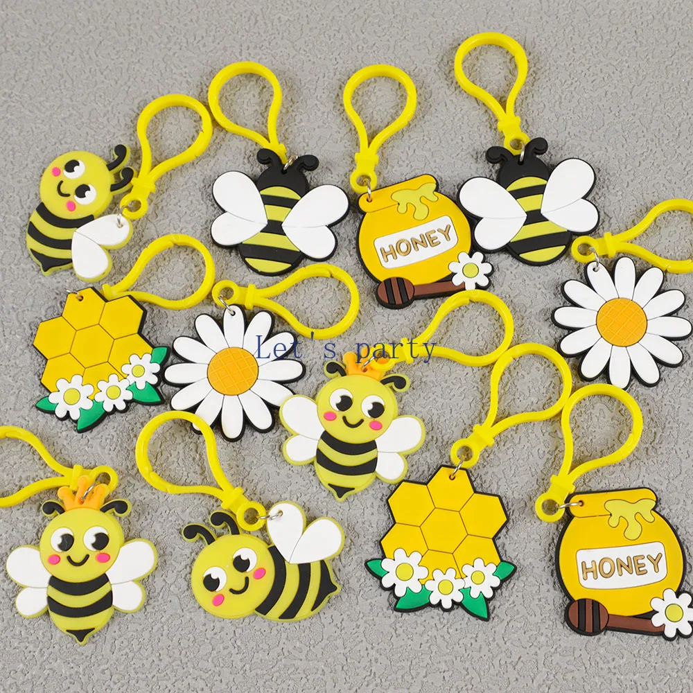 12Pcs Cartoon Daisy Honey Bee Theme Keychain Backpack Pendant for Kids Birthday Party Favors Baby Shower Gifts Pinata Fillers