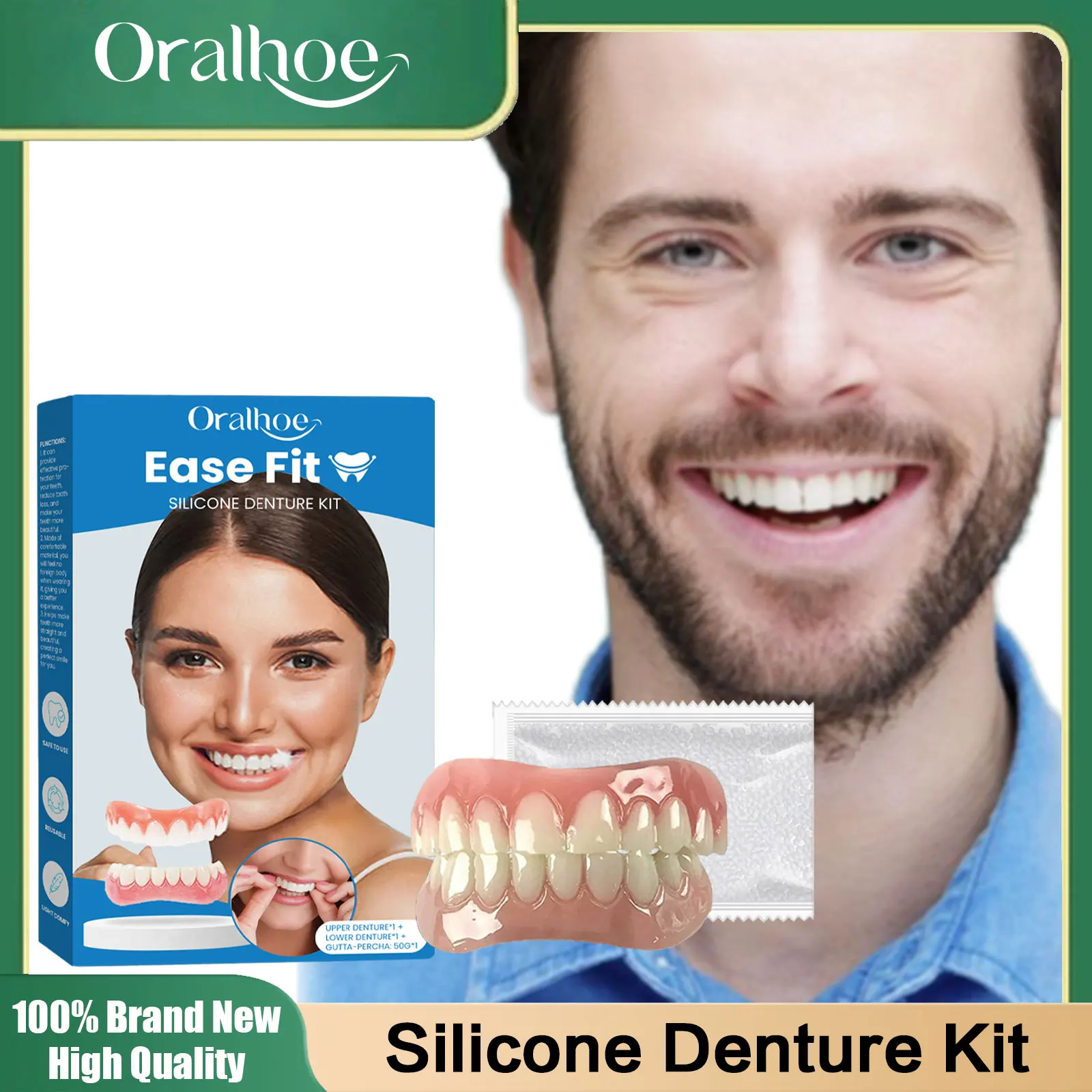 Silicone Dentures Full Set Over Gums Prevent Shedding Temporary Repair Missing Broken False Teeth Veneer Restore Smile Tooth Kit