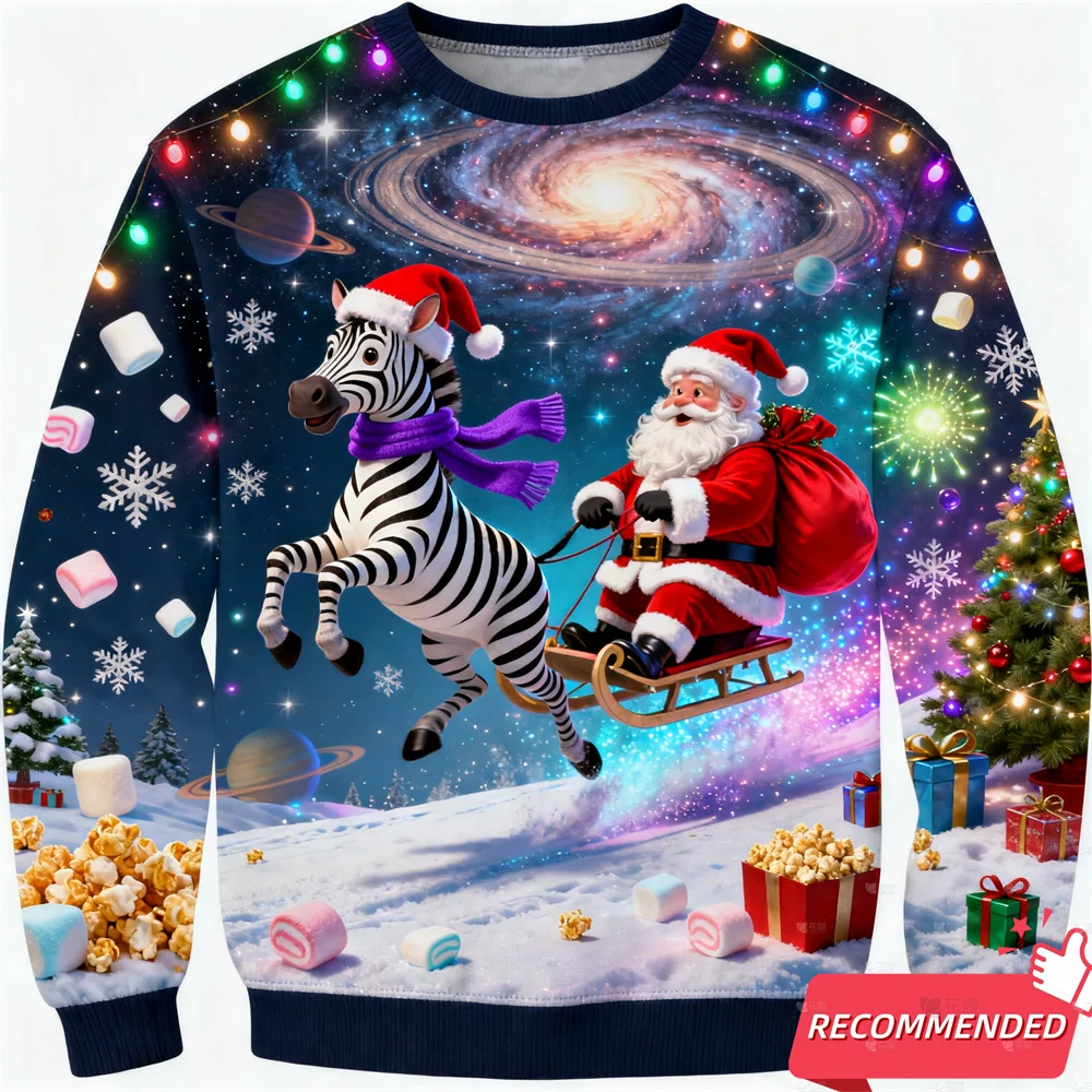 

Anime Santa Claus & Animal Ugly Christmas Sweater Funny Design Monkey Hedgehog Graphic Sweatshirts Unisex Y2k Sweaters Man Gifts