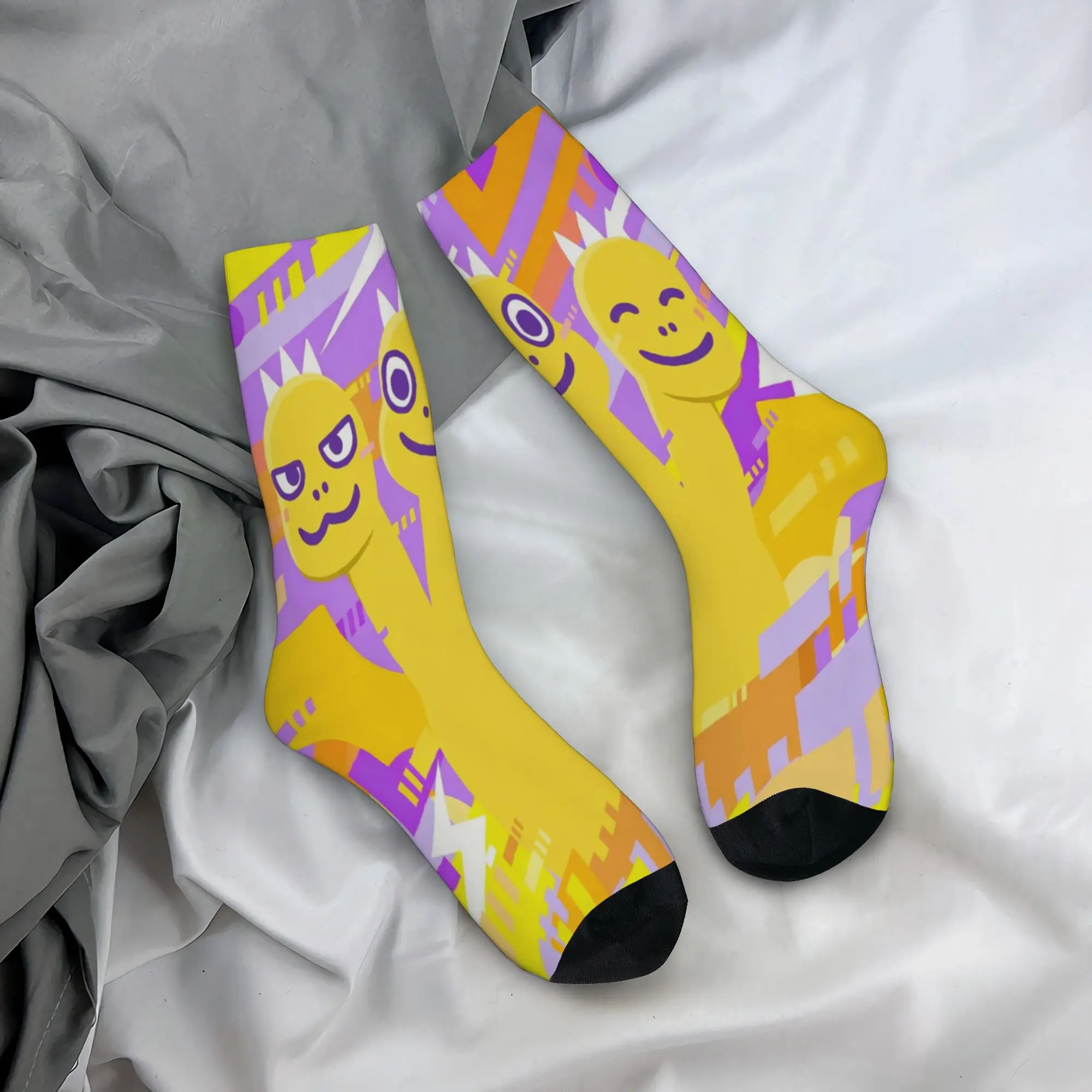 Harajuku Chibi Monster Raids Again Football Socks Cartoon Polyester Crew Socks for Women Men Sweat Absorbing