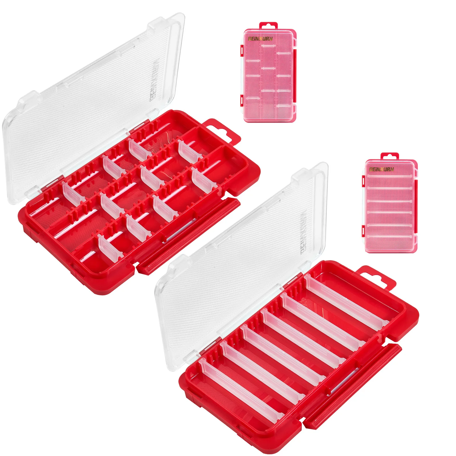 Geinxurn Small Flat Storage Parts Organizer,Red Portable Transparent Plastic Small Parts Tool Box with Removable Dividers