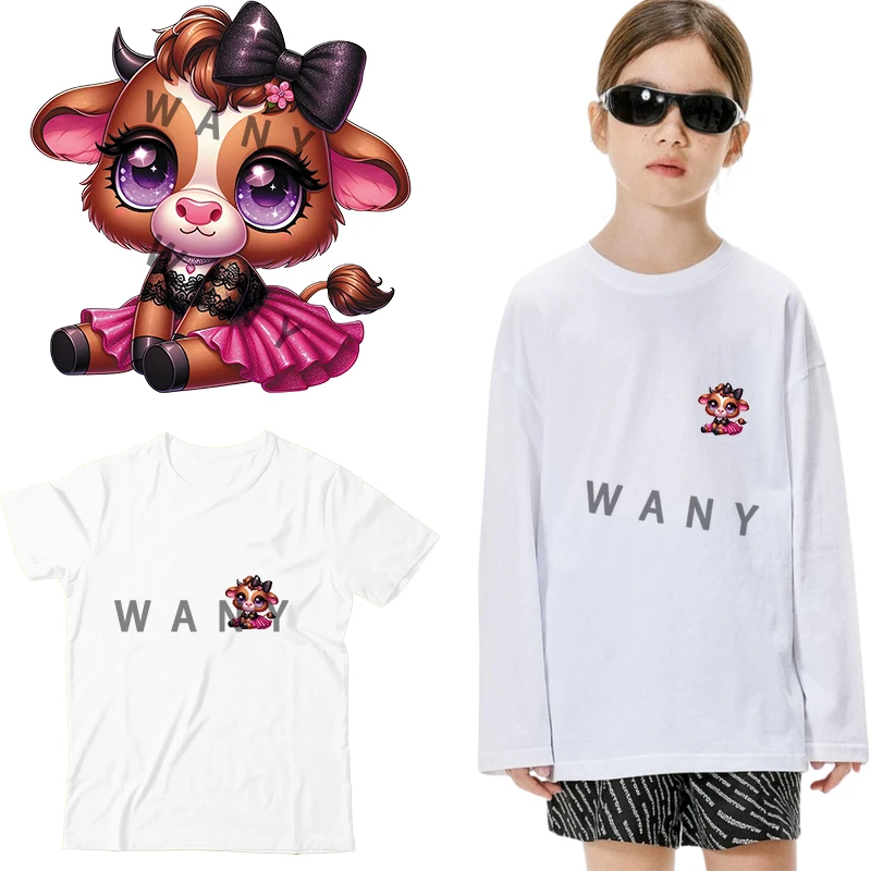 Cartoon Cute Cow Baby Iron on Transfers Dtf Transfers Ready to Press Patches for children Clothes Heat transfer stickers