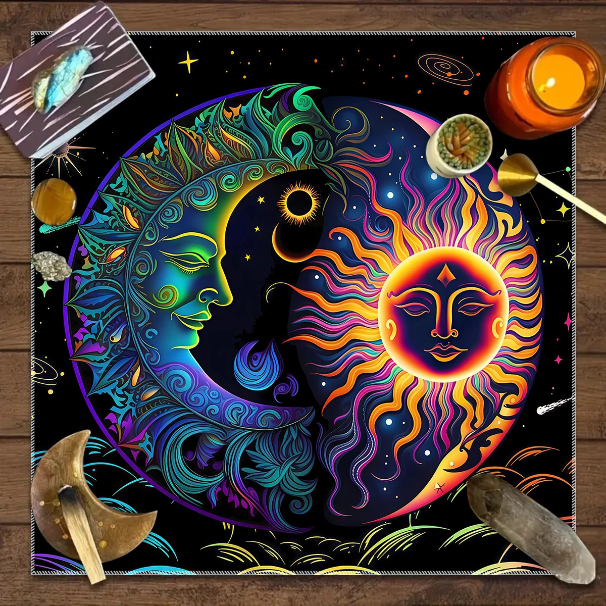 

Скатерть для карт Таро, 1 шт., с изображением Солнца, Луны, 12 созвездий, звездного неба, декоративные обои для карт Таро, украшение для астрологических игр.