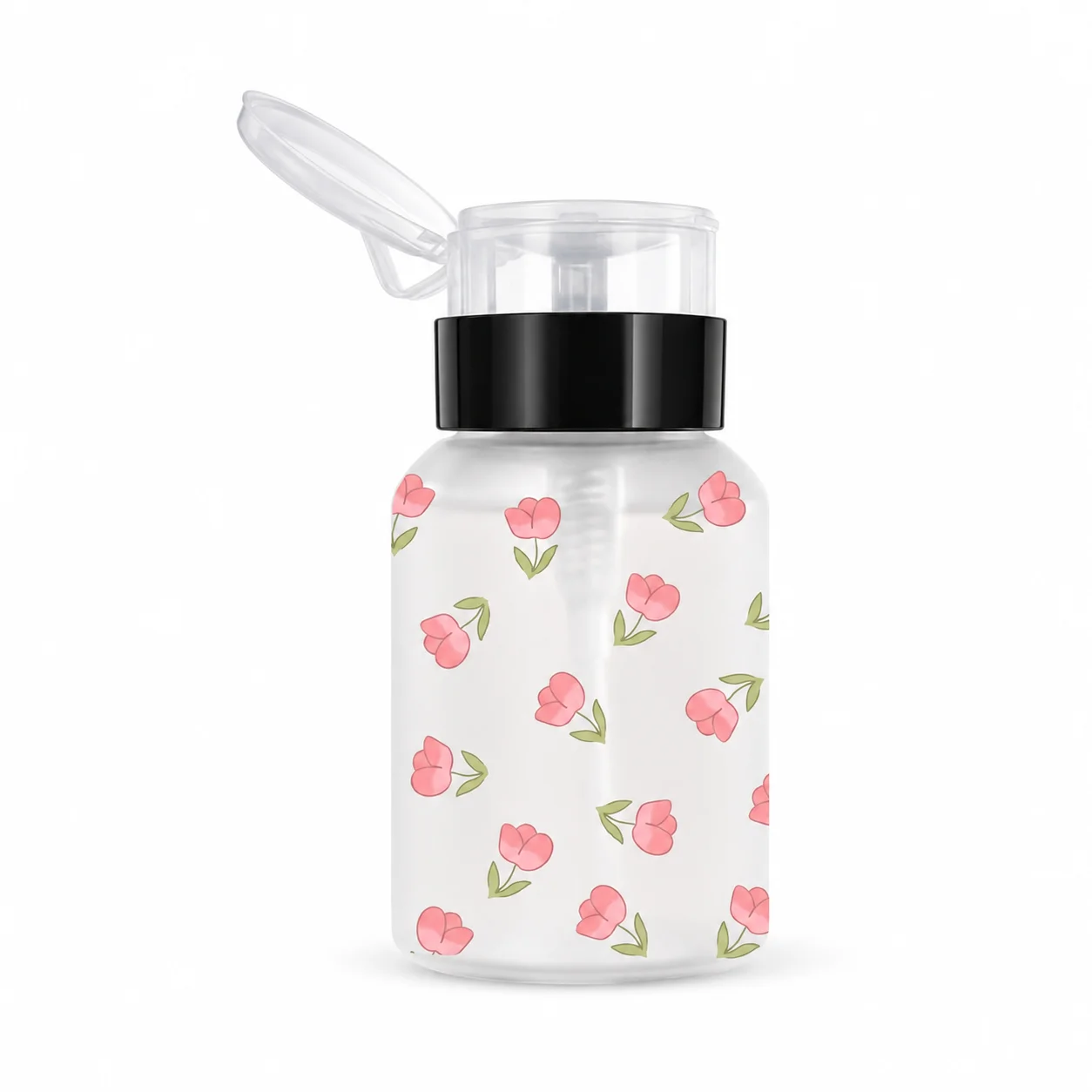 60/150/250ml Floral Press Pump Dispenser Bottle Refillable Makeup Remover Container for Women Travel Salon Skincare