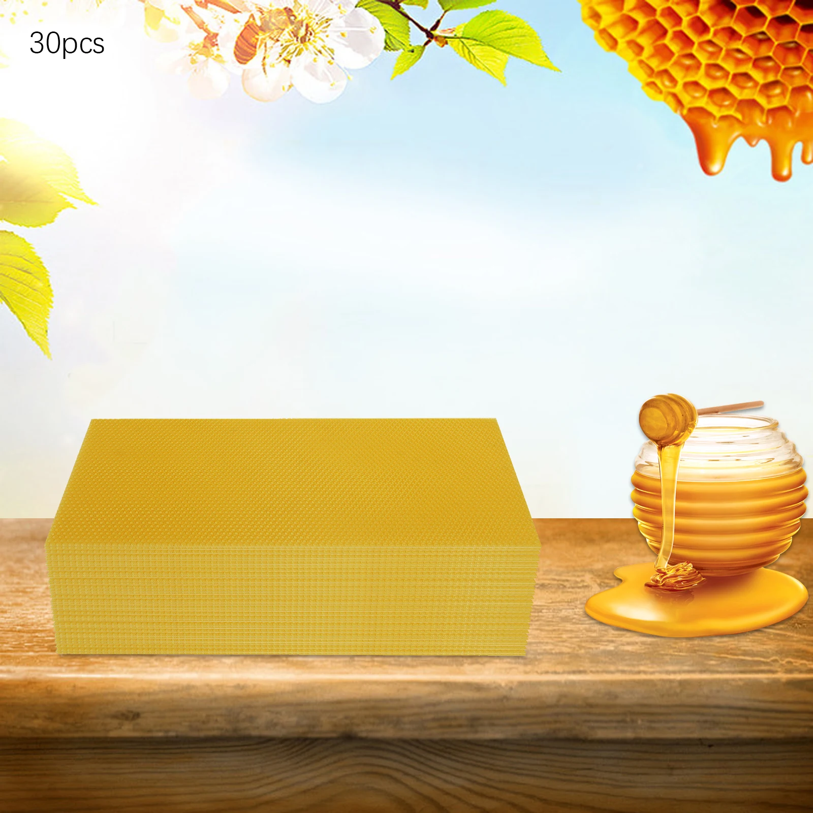 

30Pcs Beehive Foundation Honey Hive Equipment Deep House Nest Honeycomb Wax Frame Sheets 7.68x16.34 Inch Deep Foundation