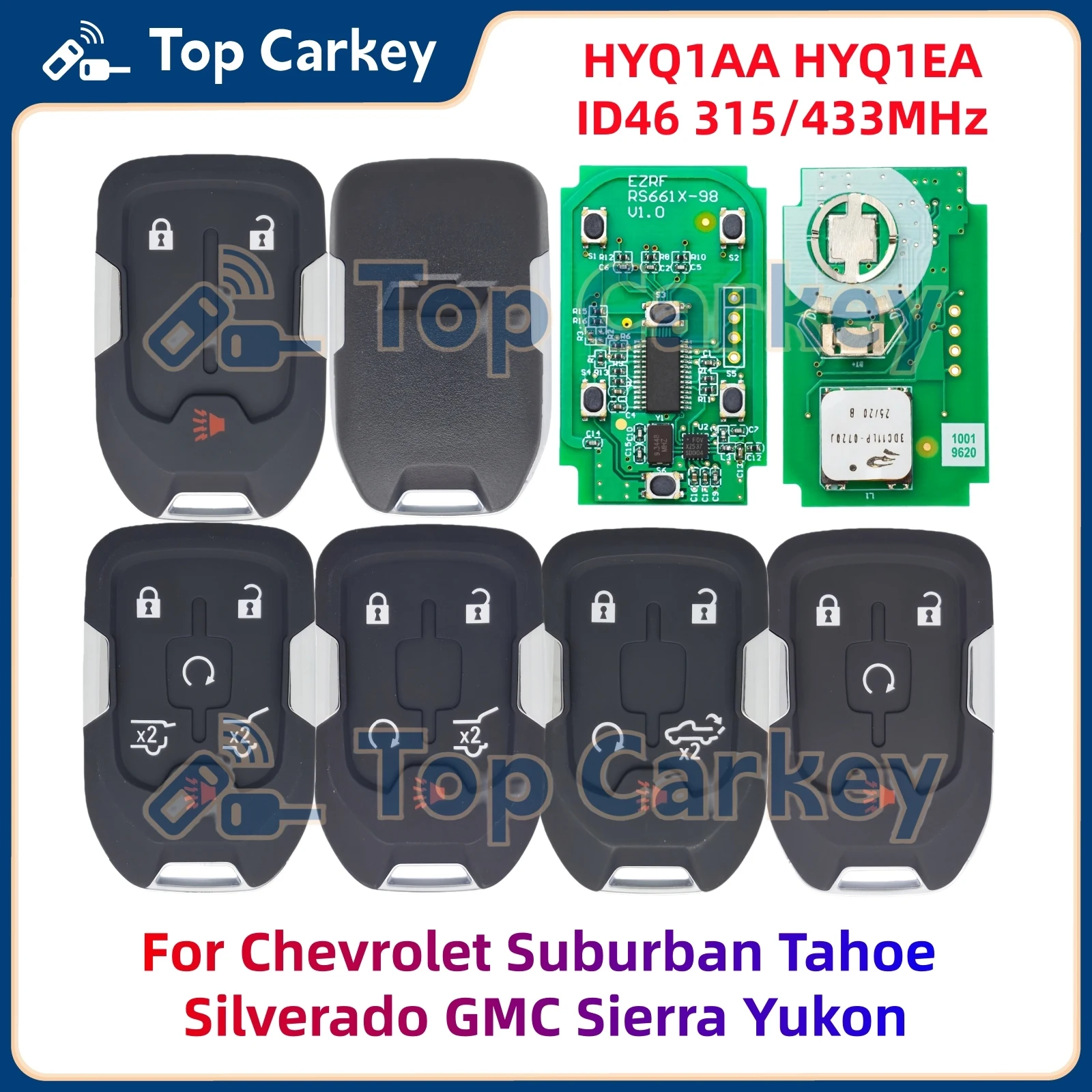 

Умный дистанционный ключ TopCarkey HYQ1AA HYQ1EA ID46 315/433 МГц для Chevrolet Suburban Tahoe Silverado GMC Sierra Yukon