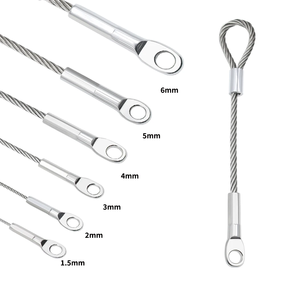 1.5/2/3/4/5/6mm Fisheye Connection Clip Wire Safety Rope, 304 Stainless Steel Wire Rope, M4/M5/M6/M8/M10 Crimping Terminal
