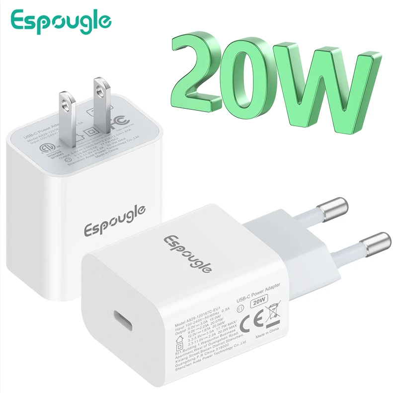 

100pcs Espougle Quick Charge USB C Charger 4.0 3.0 QC 20W PD USB Type C Fast Charger for iPhone 12 13 Pro Max 11 8 Plus Xiaomi