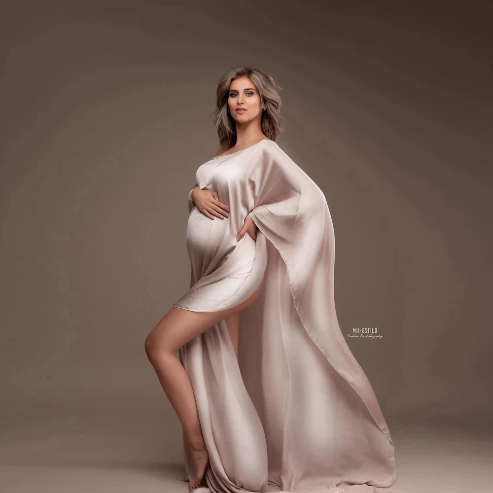 Soft Chiffon Fabric Maternity Photography Props Satin Dress Transparent Tulle Cloak Pregnancy Woman Dresses For Photo Shooting