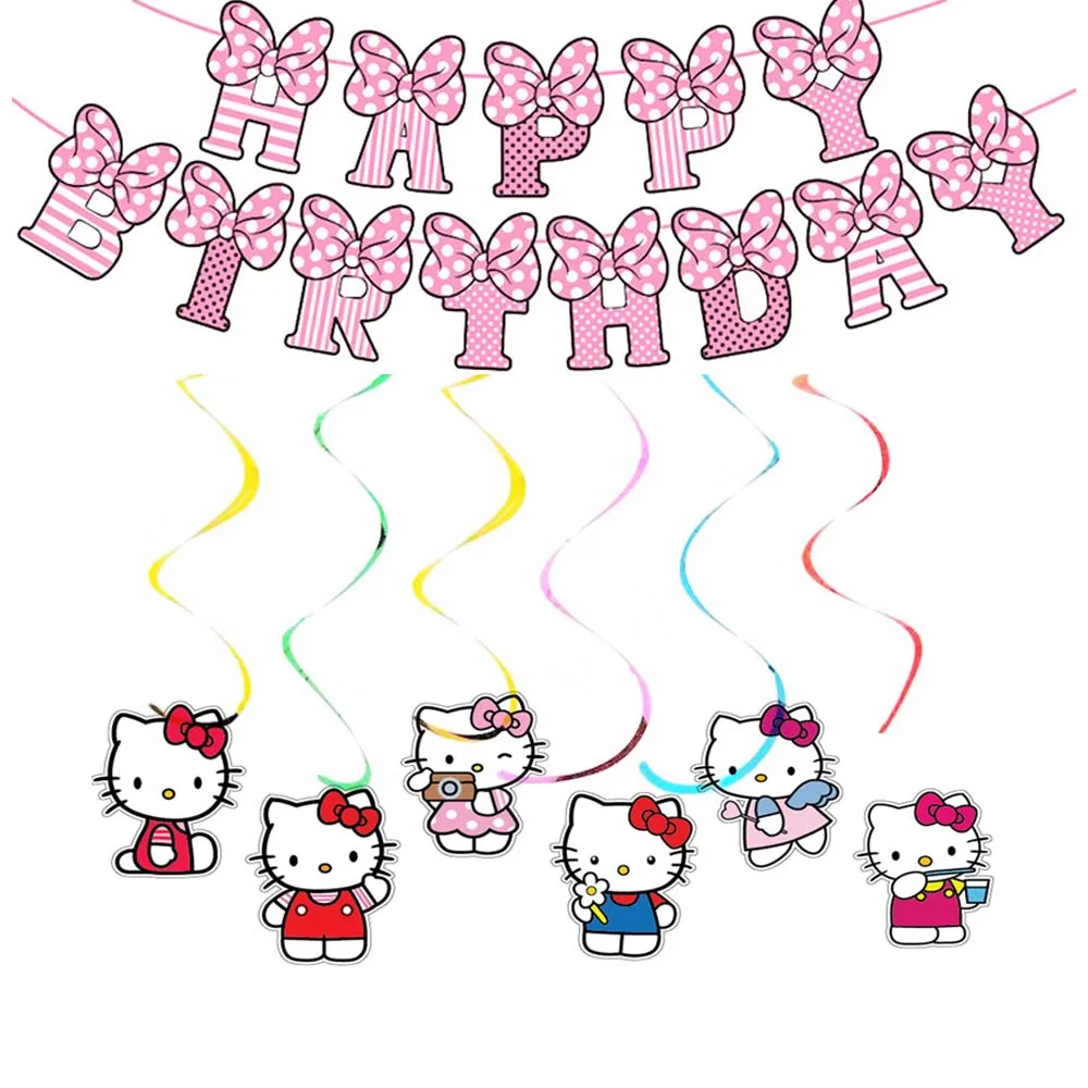 7/13pcs/set Sanrio Hello Kitty banner spiral Hello Kitty happy birthday decoration KT Cat party supplies Baby shower boy girl