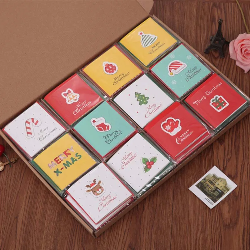 96 шт. мини-рождественская поздравительная открытка, открытки с благословением и конвертом, детская подарочная карта, новогодние рождественские вечерние пригласительные открытки