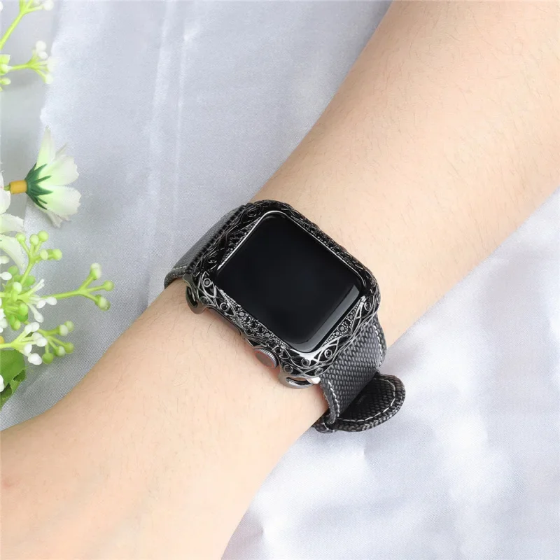 FF-51A 럭셔리 여성용 금속 조각 커버, 애플 워치 6 SE 5 4 3 다이아몬드 범퍼, 아이워치 40mm 44mm 38mm 42mm 블링 쉘