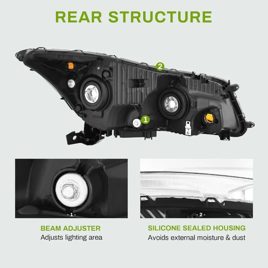 مجموعة مصابيح أمامية متوافقة مع 20082012 أكورد 4 أبواب سيدان كشافات استبدال الكروم الإسكان العنبر عاكس زوج مجموعة ل