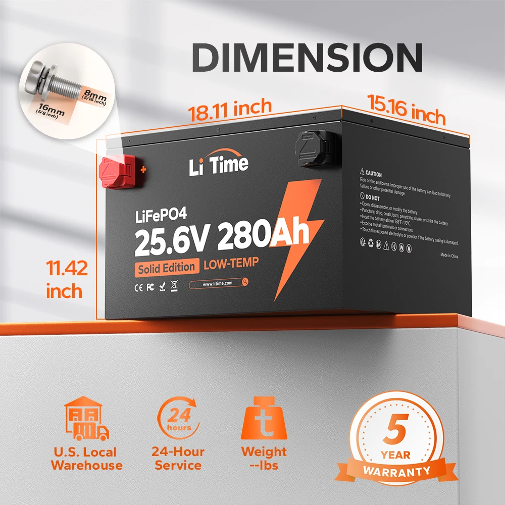 24V 280Ah Lithium Battery Off-grid & Home Backup Low-Temp Protection With SPCC Metal Case US EU AU JP CA Stock