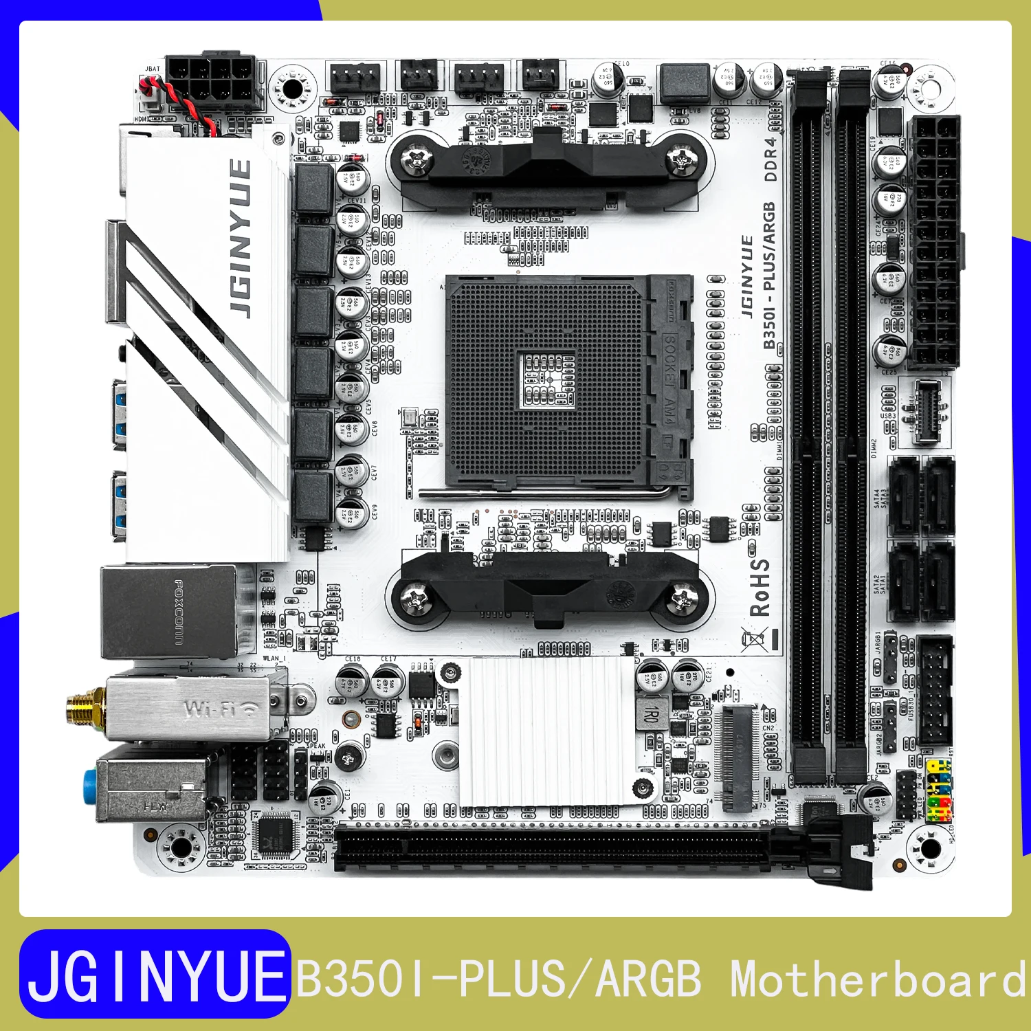 Placa base JGINYUE B350I-PLUS/ARGB AMD AM4 ITX 2xDDR4 RAM PCI-E 3,0 compatible con procesadores AMD AM4 1000/2000/3000/4000/5000 Series