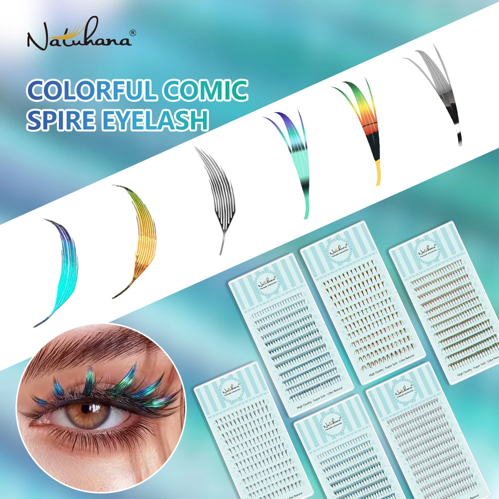 NATUHANA Colorful Glitter Eyelashes Tinsel False Lash Strip Party Cosplay Rave Makeup Tool Blue Silver Shiny Eye Lashes