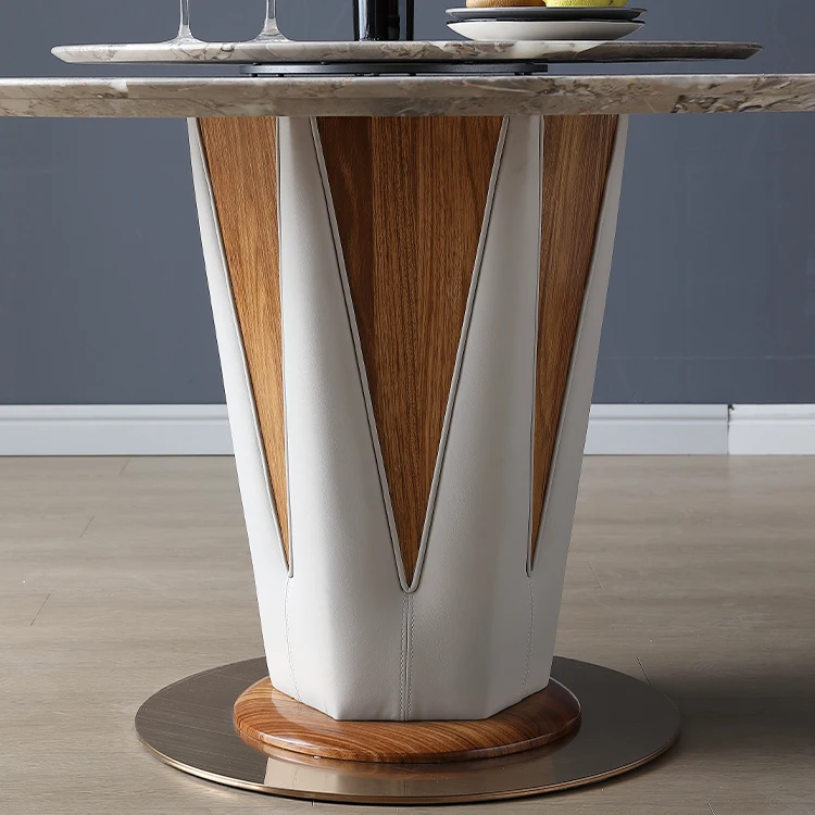 gh-Hotel Living Room Table Modern Large Round Dinner Polished Edge Stable Frame Table Round Dining Table and Chair Set^
